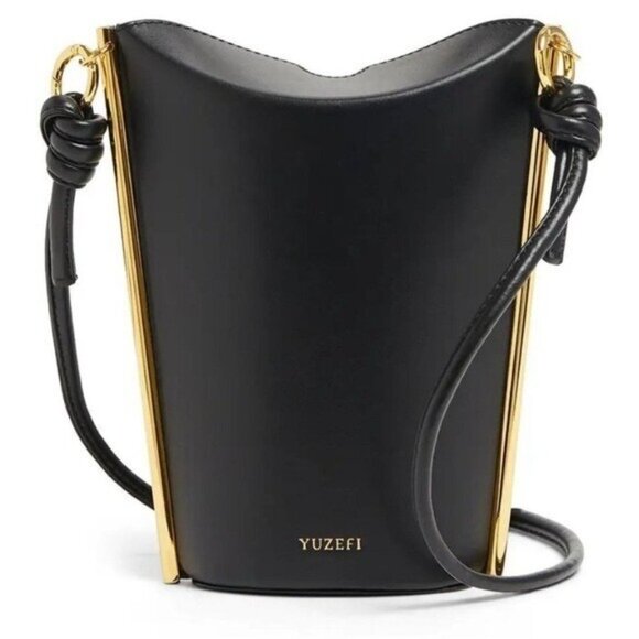 Yuzefi Pitta Shoulder Bucket Minimal Bag Black Gold Hardwear Read* - Picture 1 of 8